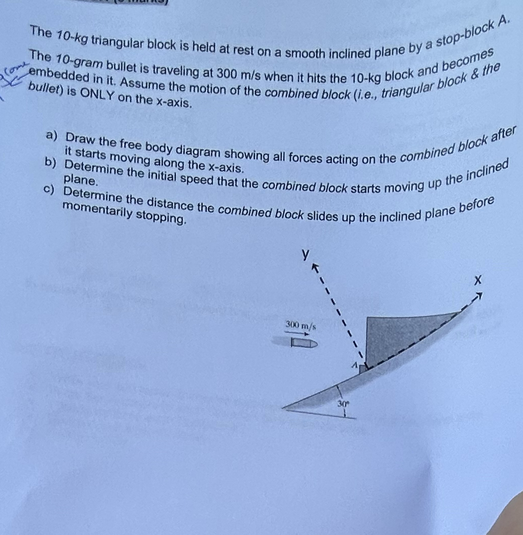 The 1 0 - k g triangular block is held at rest on