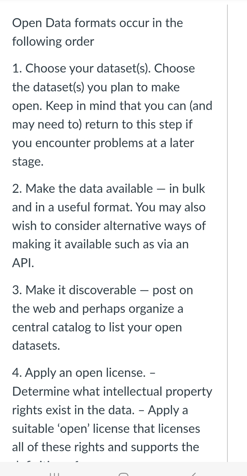 Open Data formats occur in the following order