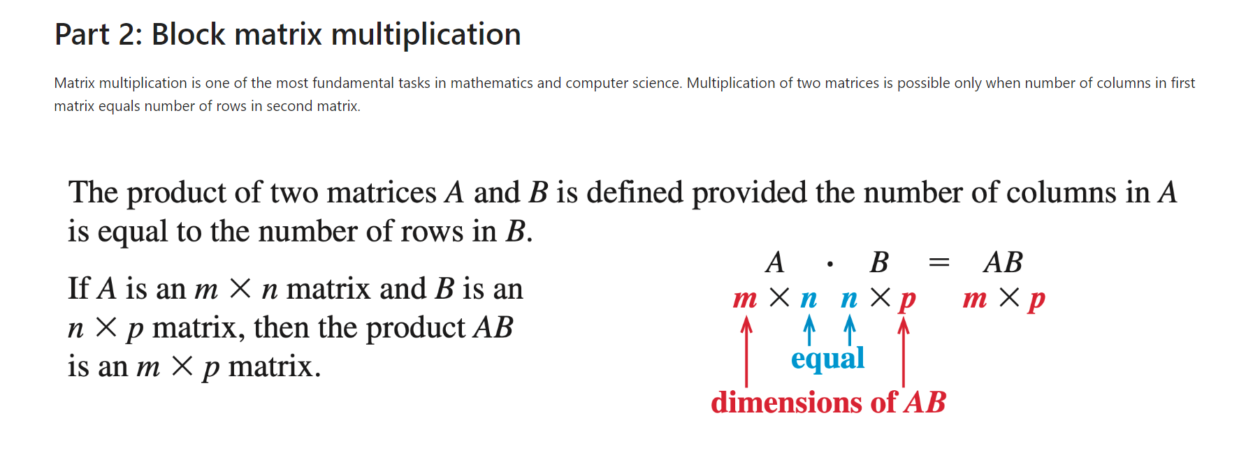 Block matrix multiplication Matrix multiplication