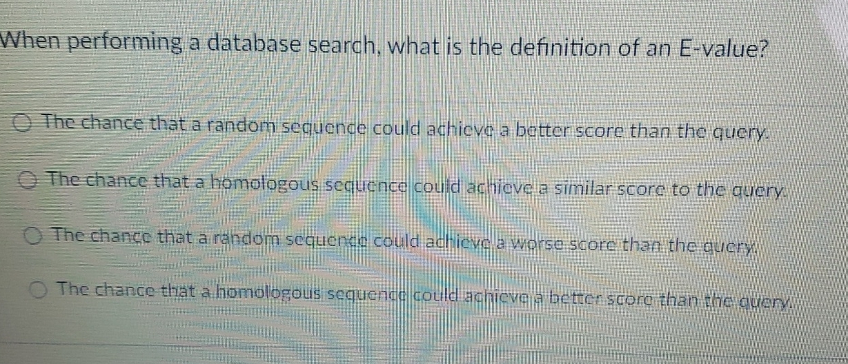 When performing a database search, what is the
