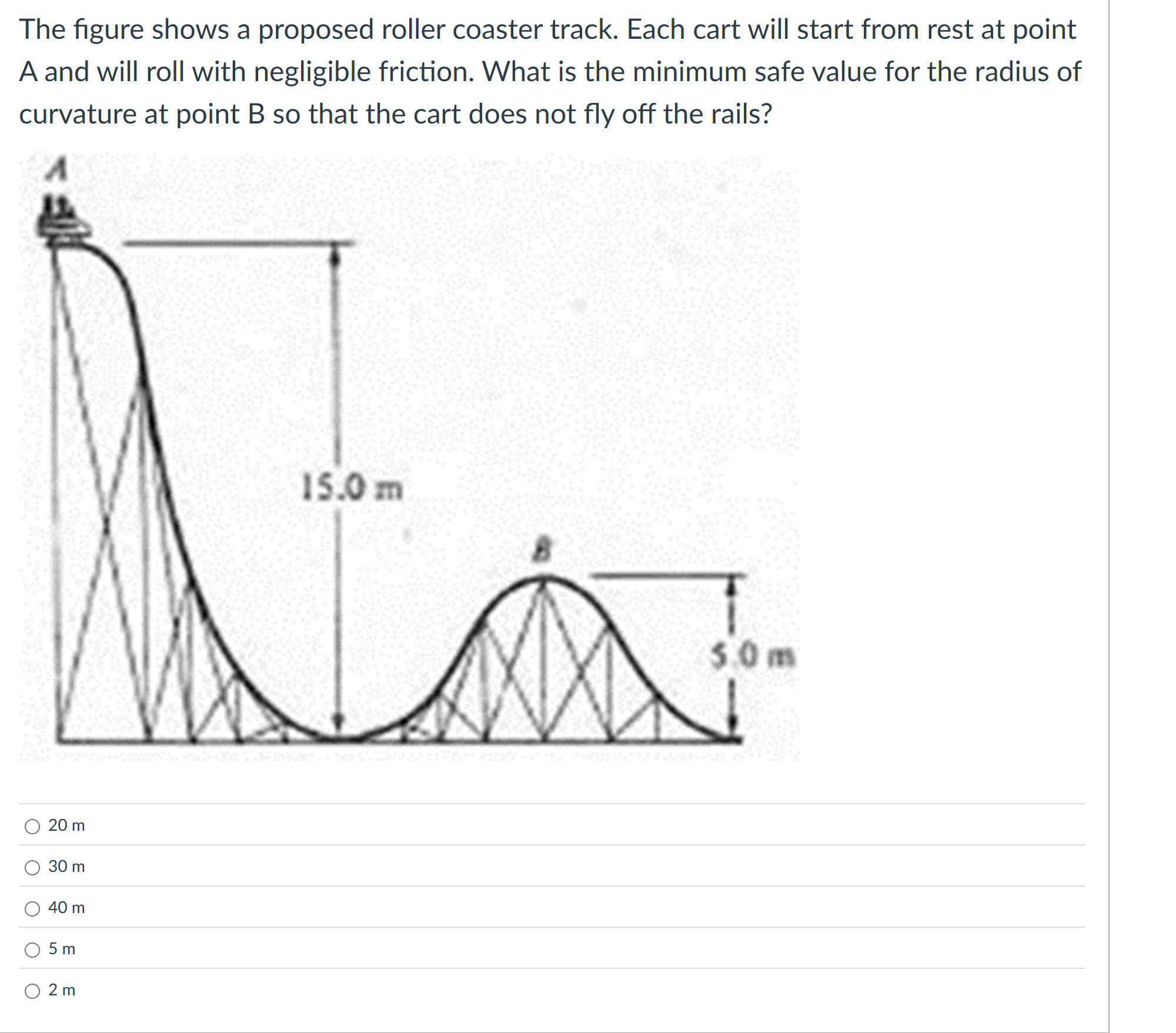 The figure shows a proposed roller coaster track.