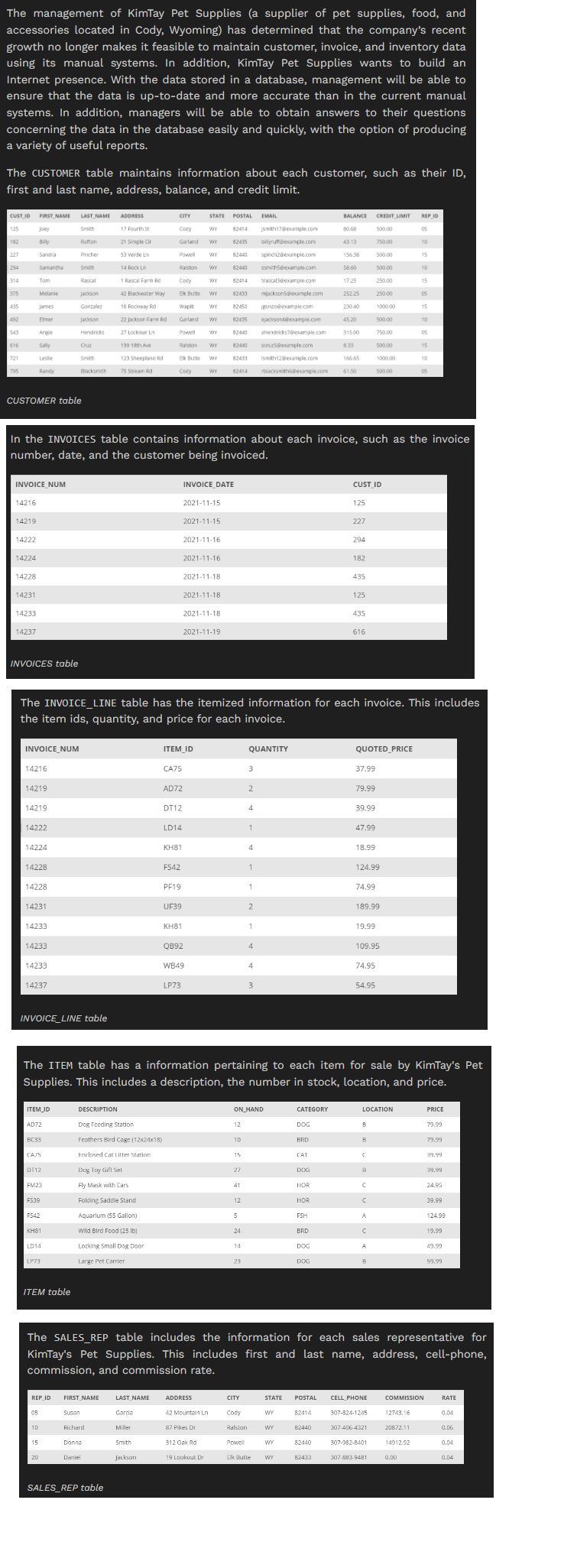 Task 1 : List the item ID , description, and