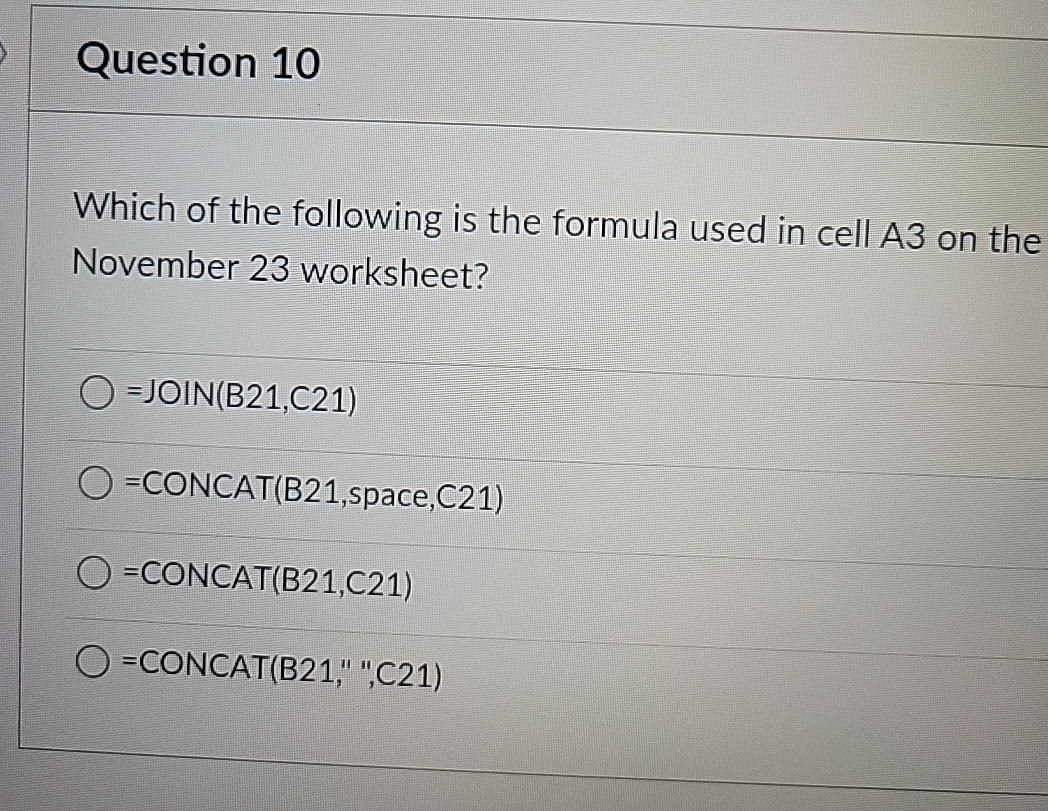 Question 1 0 Which of the following is the