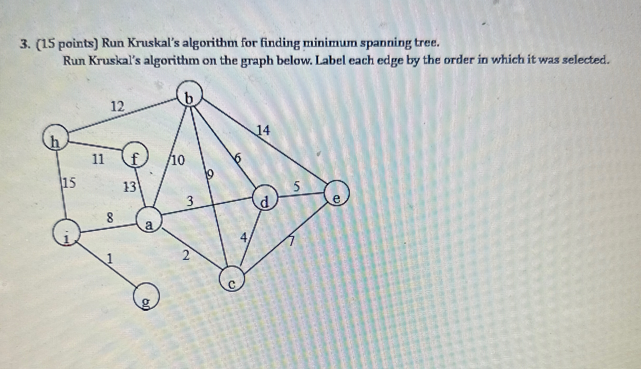 ( 1 5 points ) Run Kruskal's algorithm for