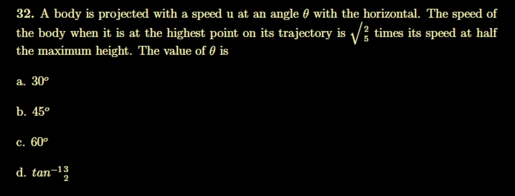 A body is projected with a speed u at an angle