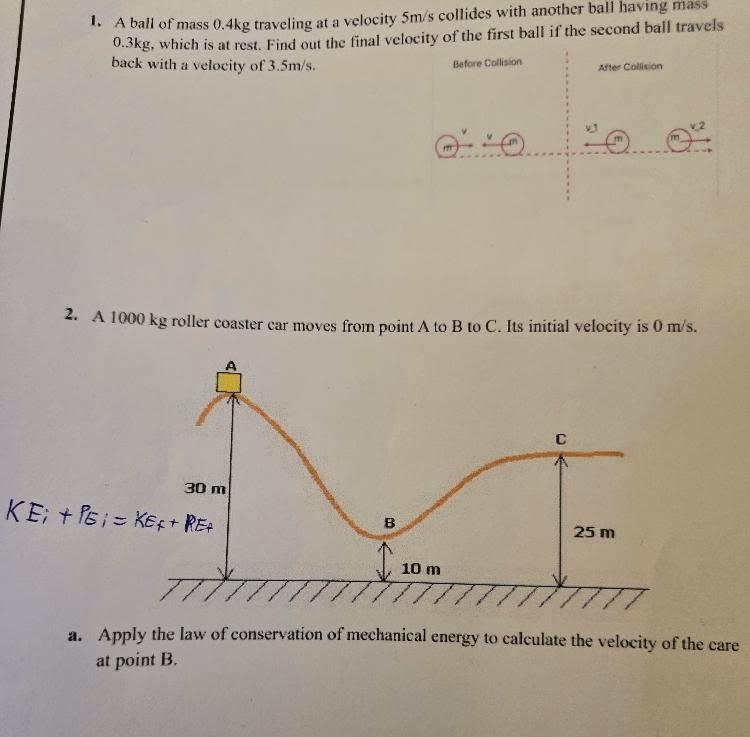 - A ball of mass 0 . 4 kg traveling at a velocity