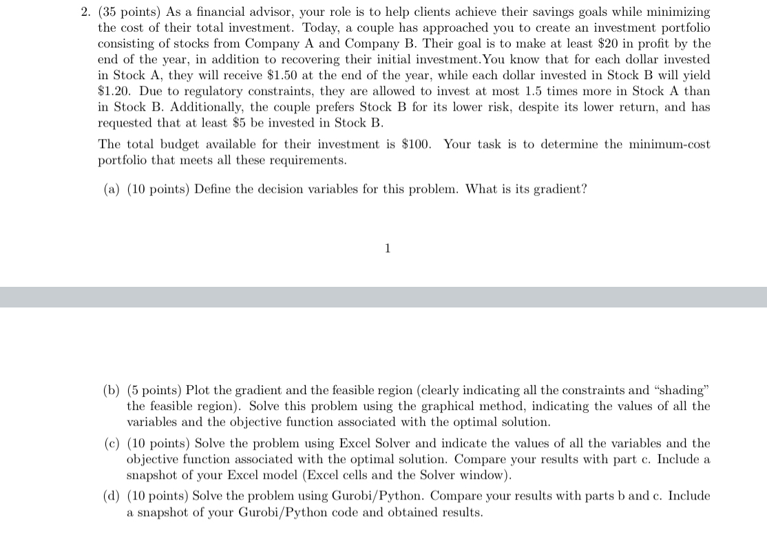 ( 3 5 points ) As a financial advisor, your role