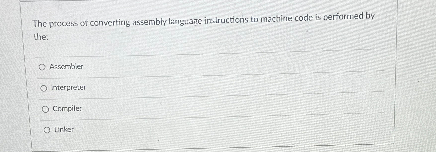 The process of converting assembly language