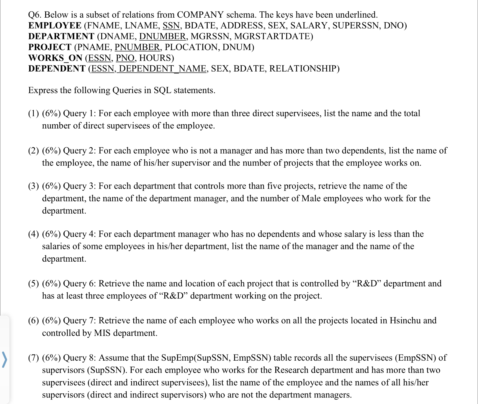 Q 6 . Below is a subset of relations from COMPANY