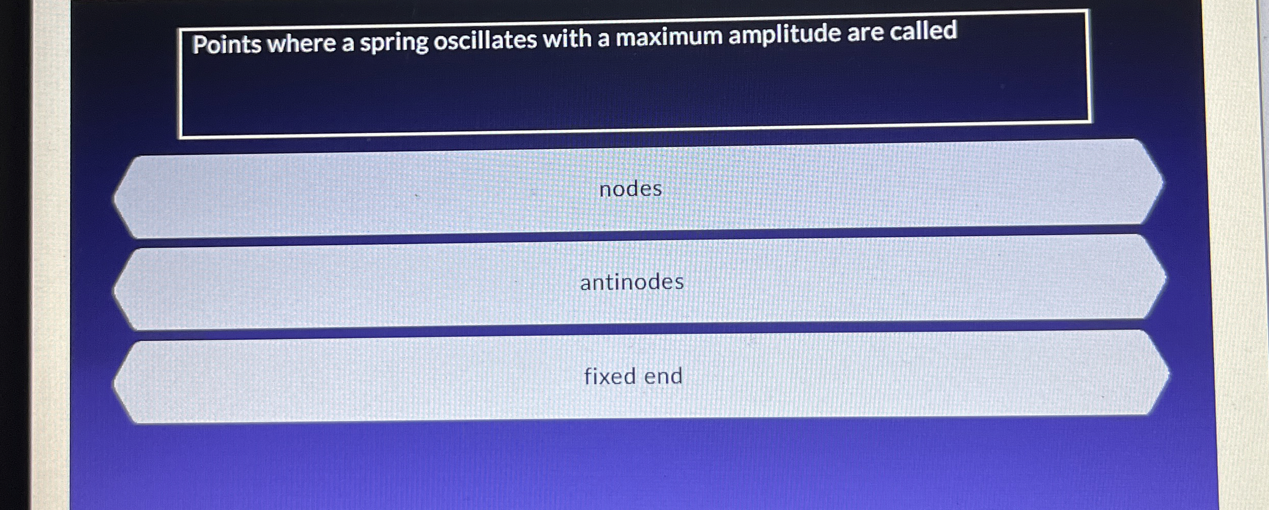 Points where a spring oscillates with a maximum
