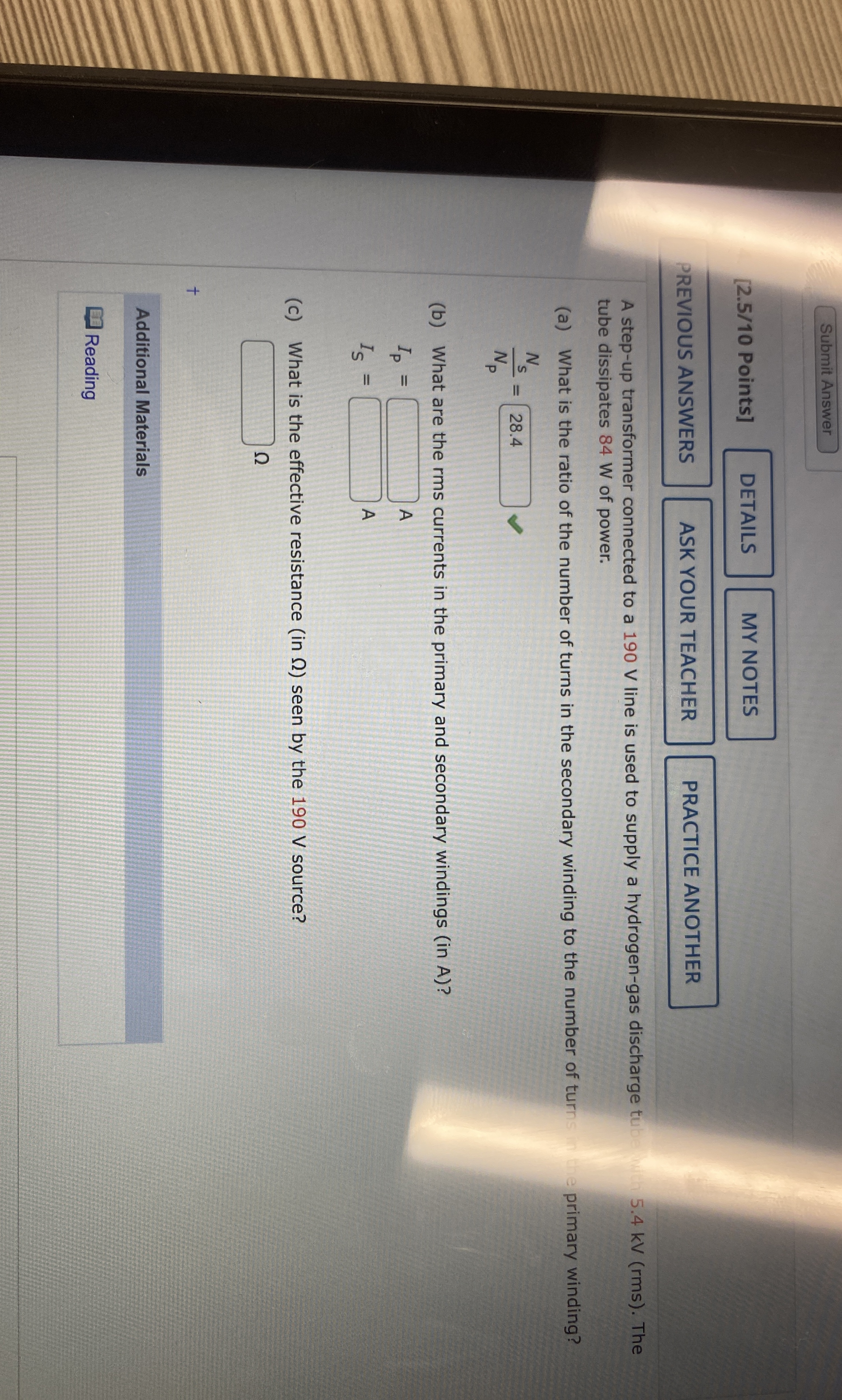 Submit Answer [ 2 . 5 / 1 0 Points ] MY NOTES