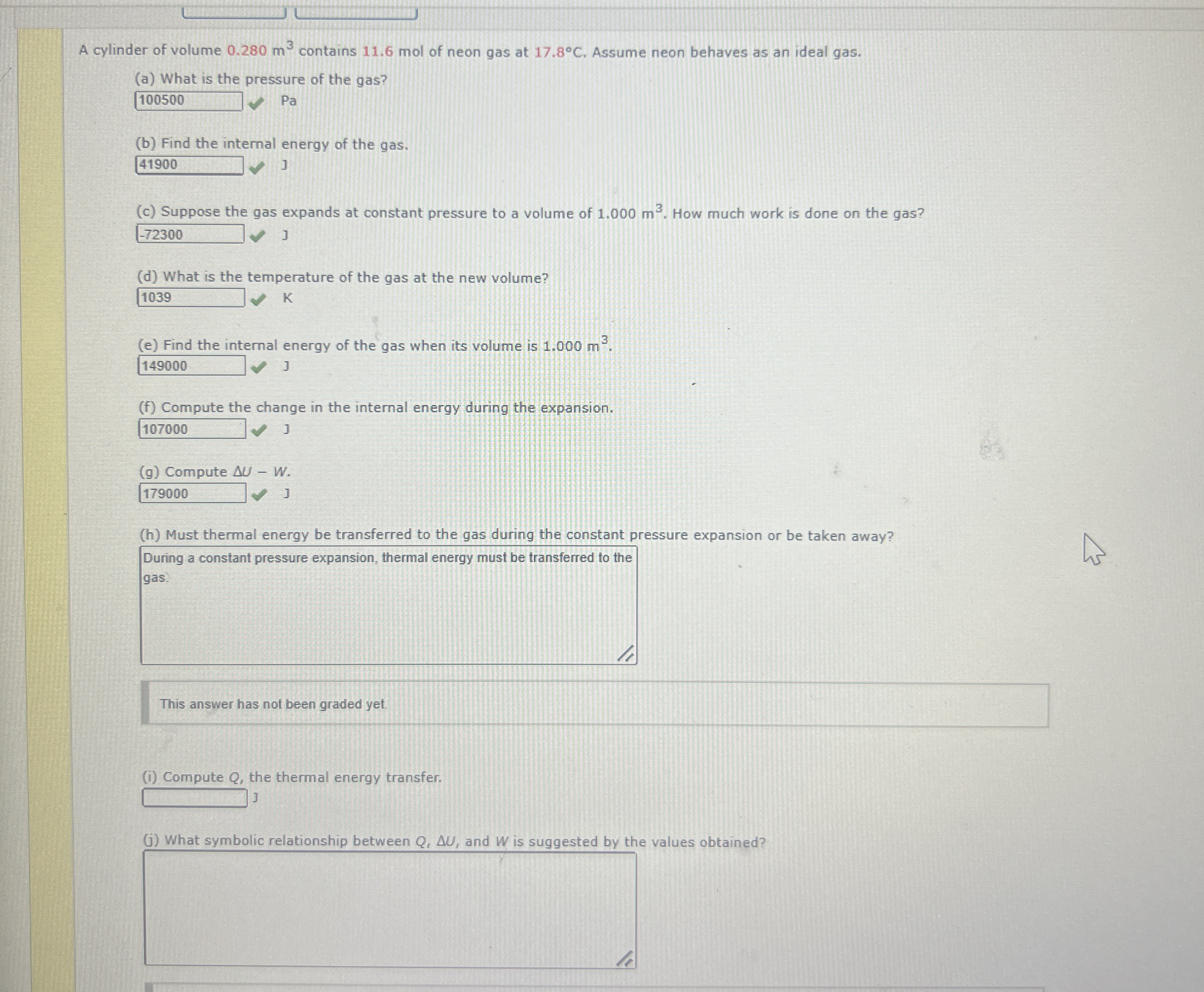 A cylinder of volume 0 . 2 8 0 m 3 contains 1 1 .