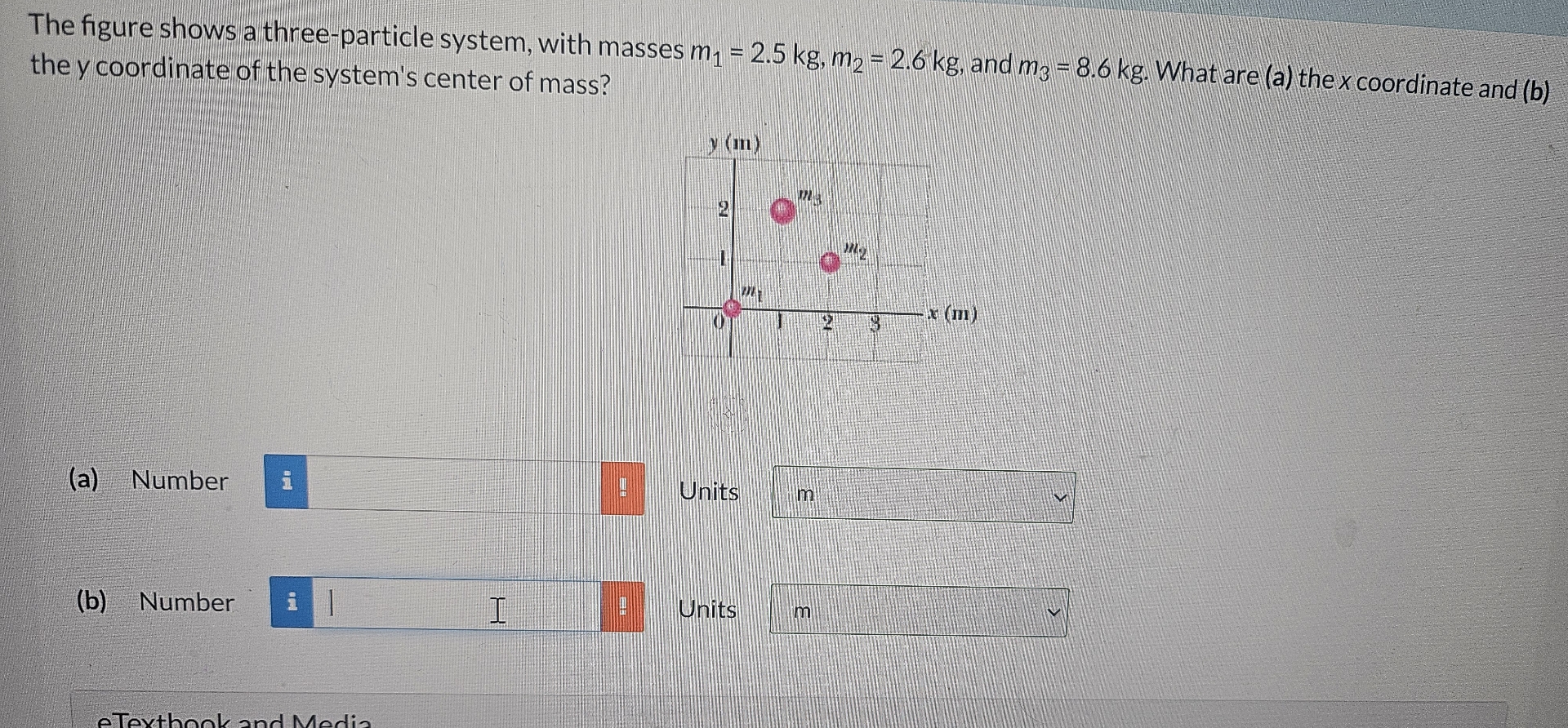 The figure shows a three - particle system, with