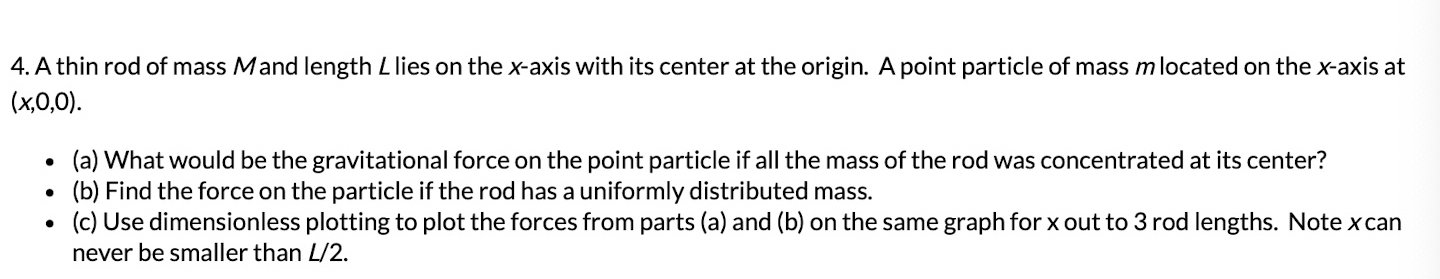 A thin rod of mass M and length L lies on the x -