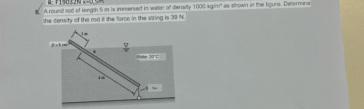 A round rod of length 5 m is immersed in water of