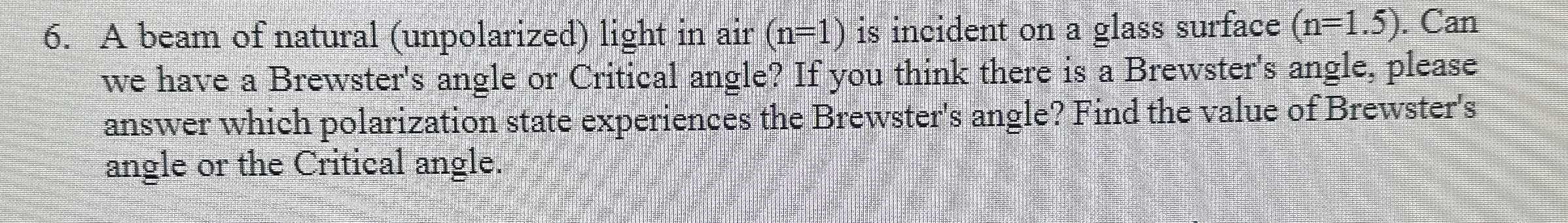 A beam of natural ( unpolarized ) light in air )