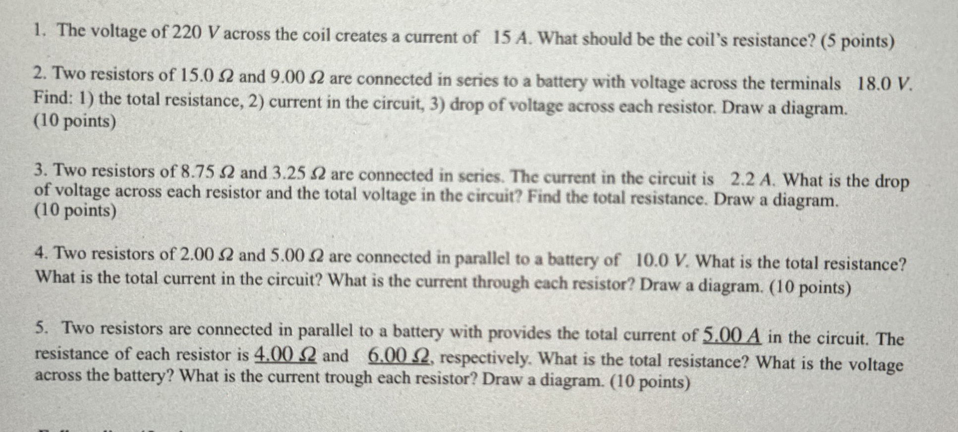 1 . The voltage of 2 2 0 V across the coil