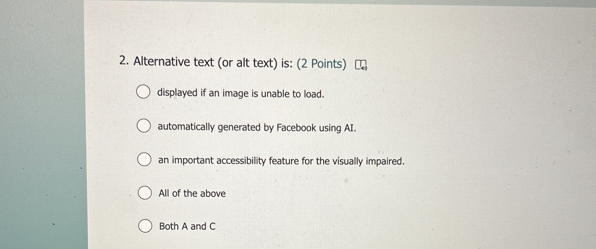 Alternative text ( or alt text ) is: ( 2 Points )