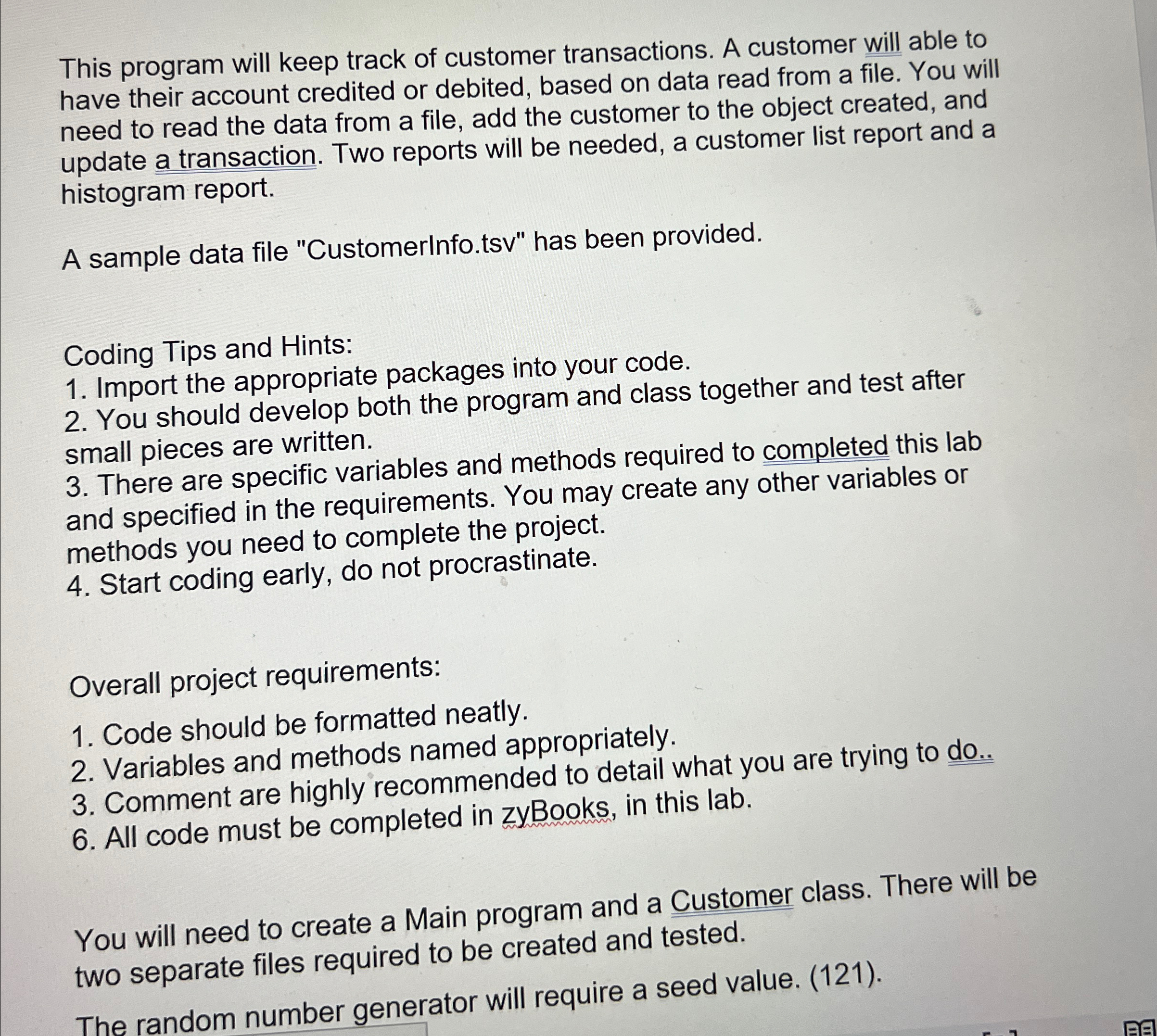 This program will keep track of customer
