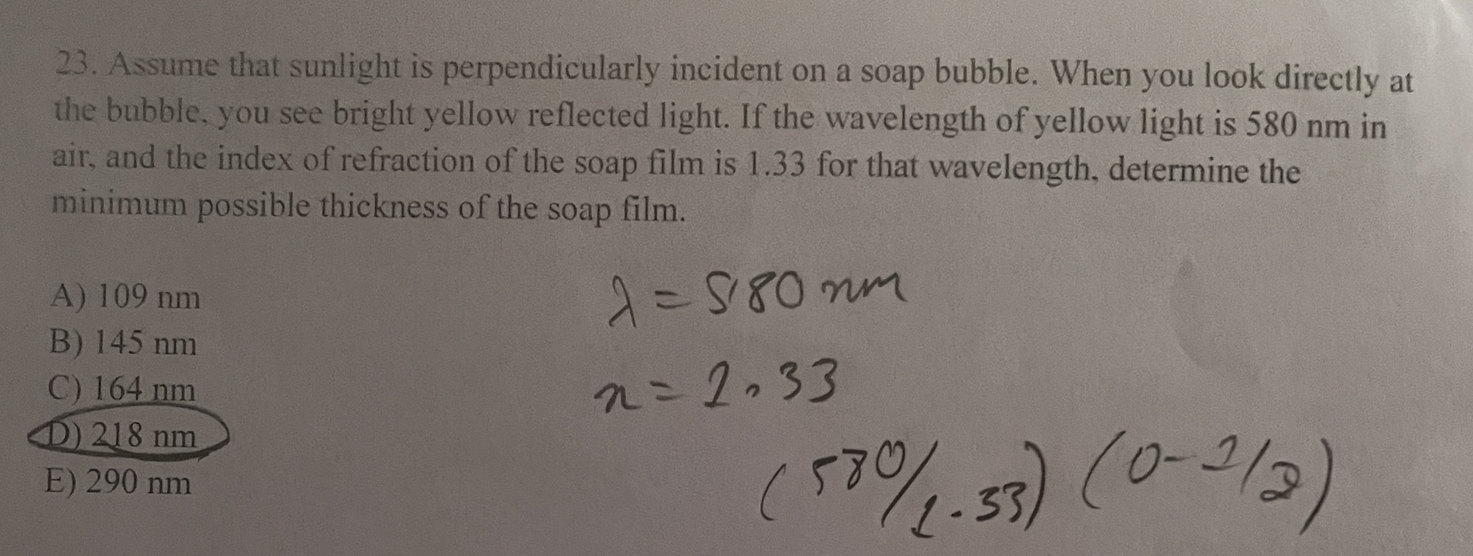 Assume that sunlight is perpendicularly incident