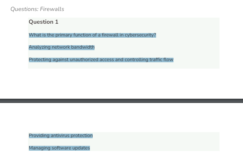 Question 1 :What is the primary function of a
