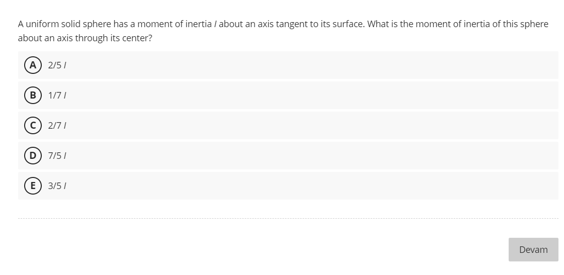 A uniform solid sphere has a moment of inertia I