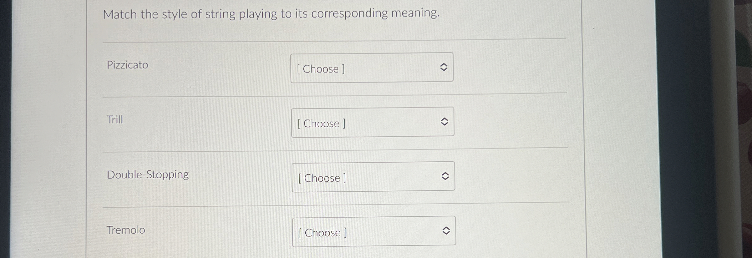 Match the style of string playing to its