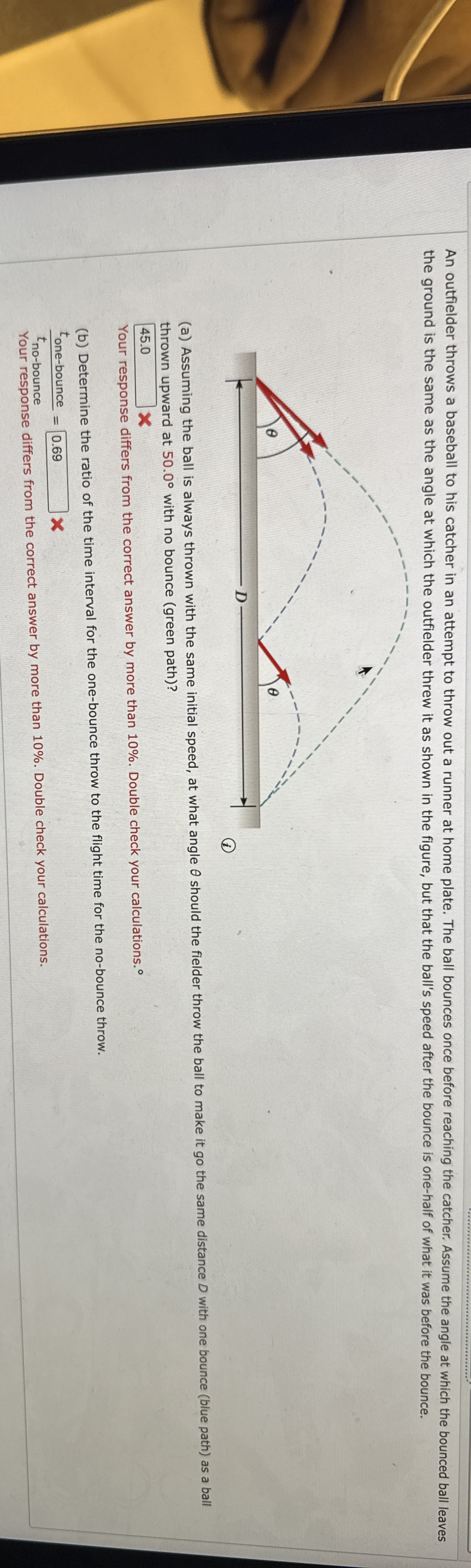 An outfielder throws a baseball to his catcher in