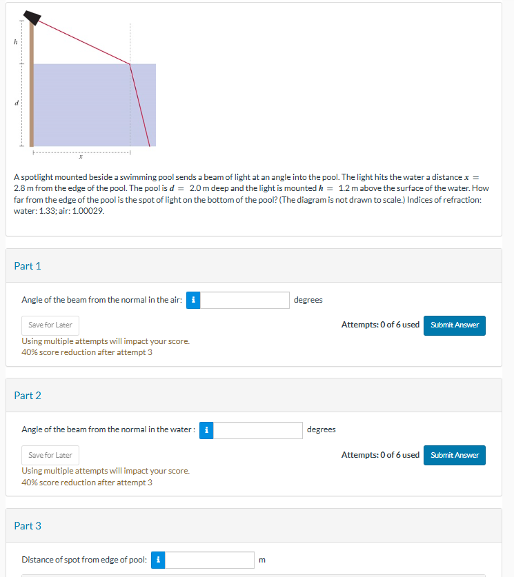 A spotlight mounted beside a swimming pool sends