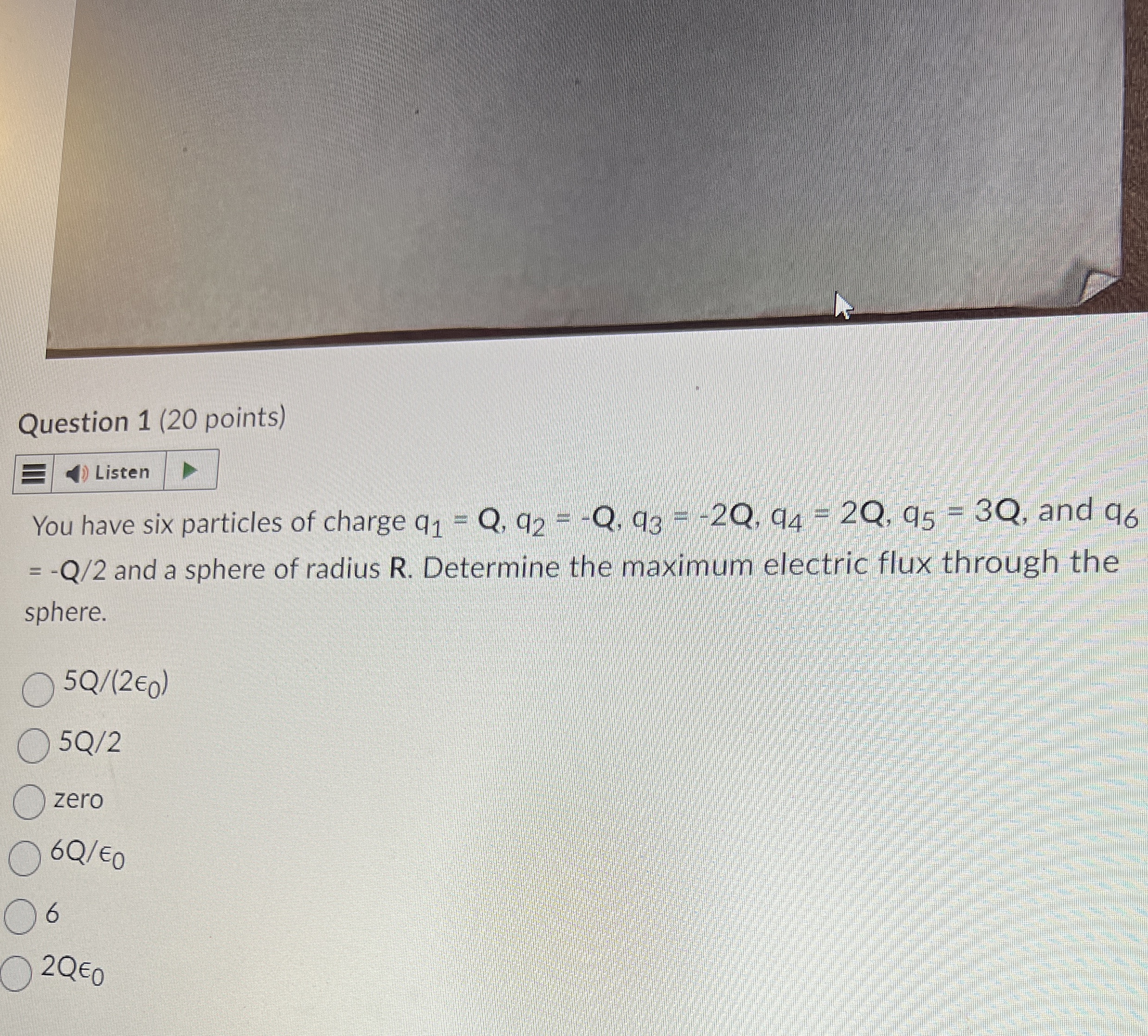 Question 1 ( 2 0 points ) You have six particles