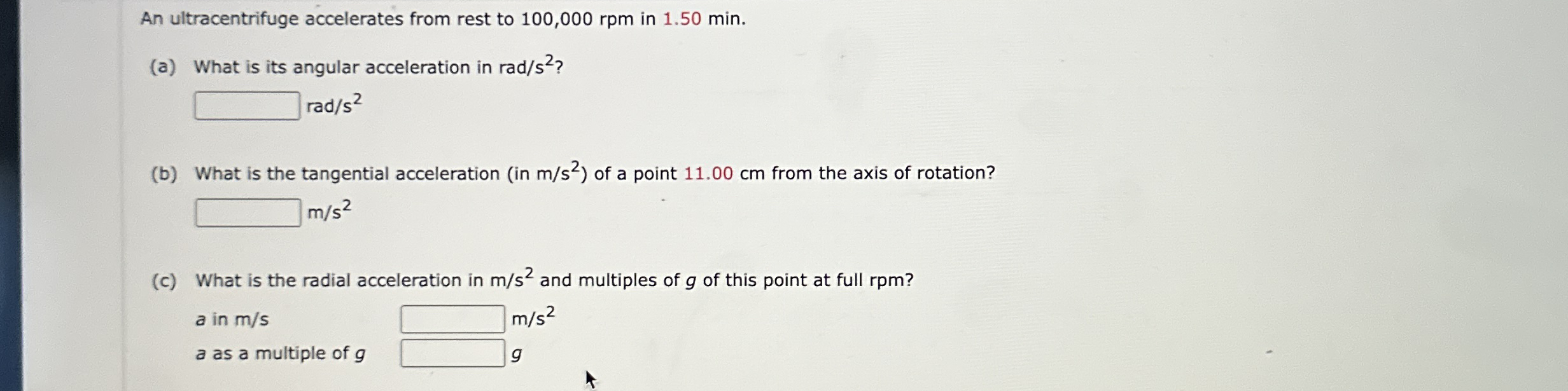 An ultracentrifuge accelerates from rest to 1 0 0