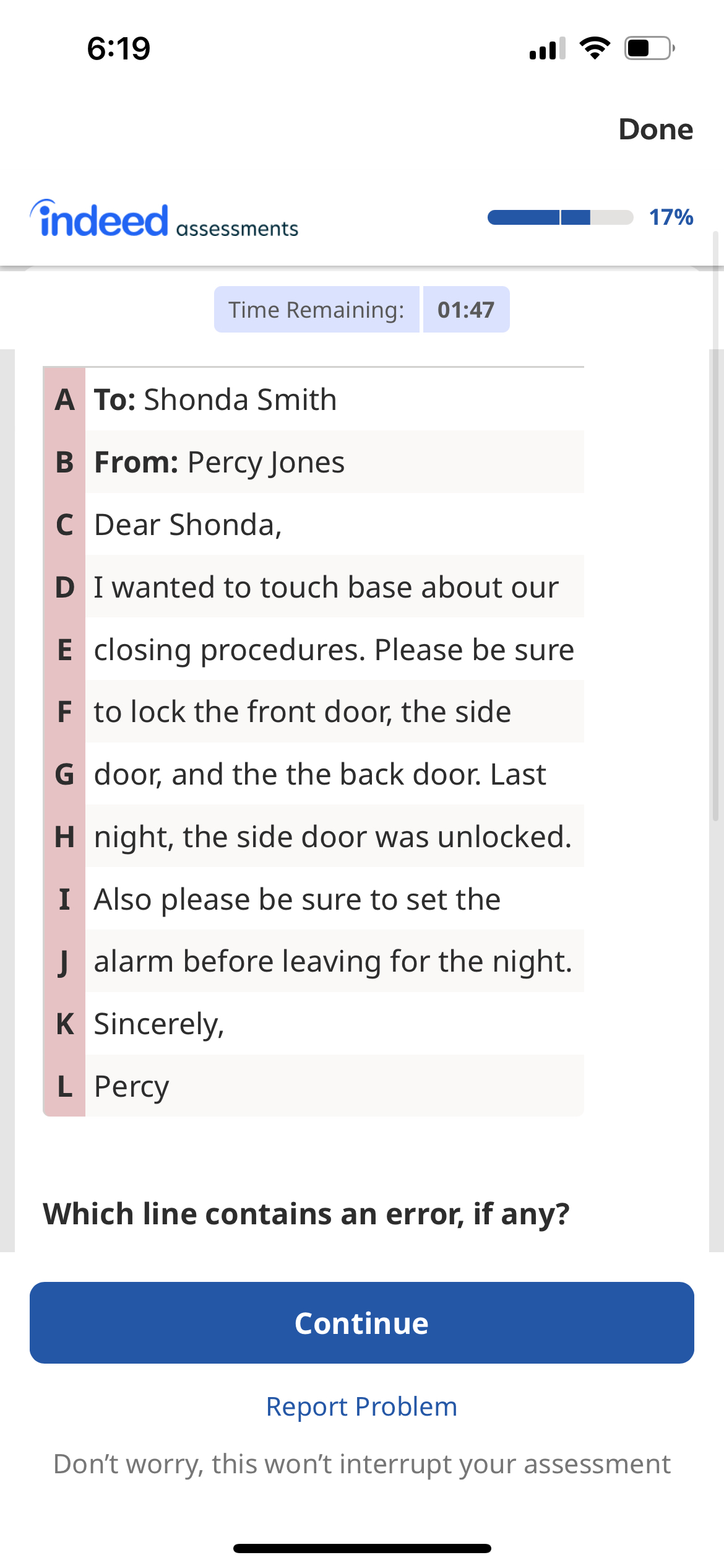 6 : 1 9 Done indeed assessnents 1 7 % Time