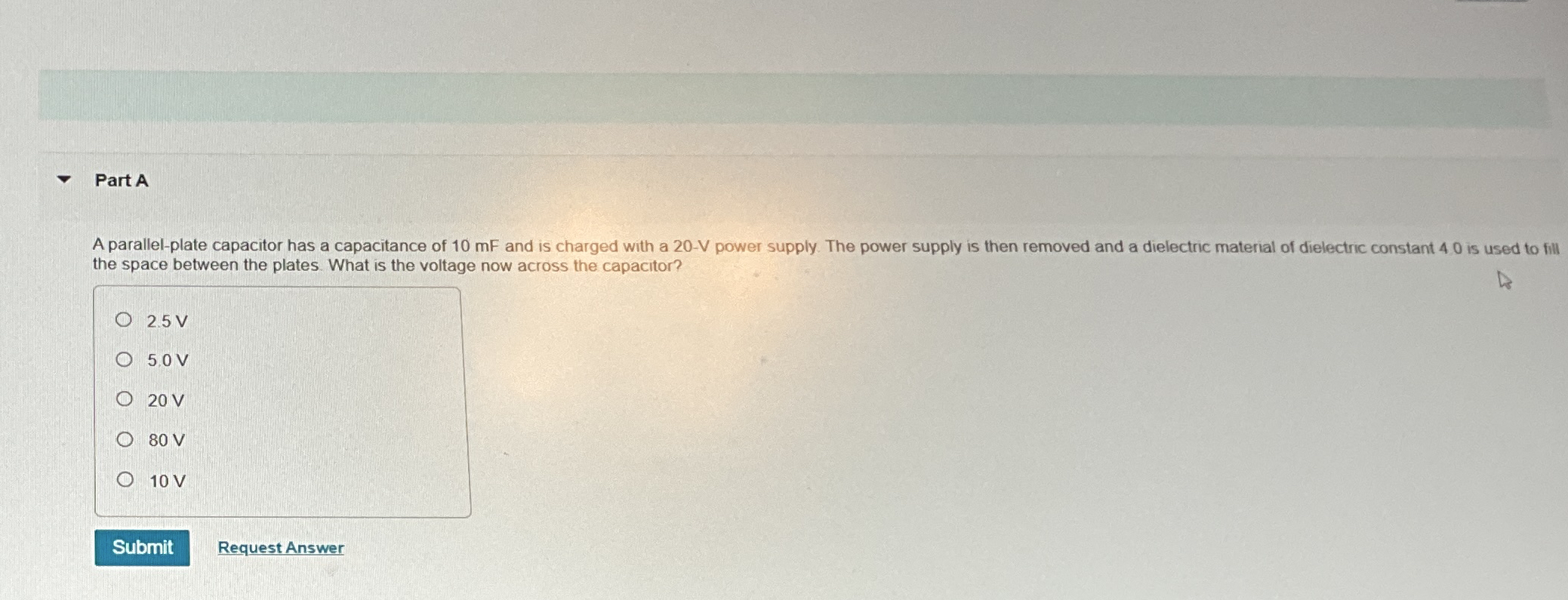 Part A A parallel - plate capacitor has a