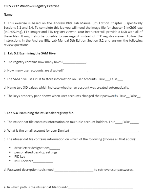 CECS 7 2 3 7 Windows Registry Exercise This