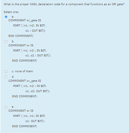 What is the proper VHDL declaration code for a