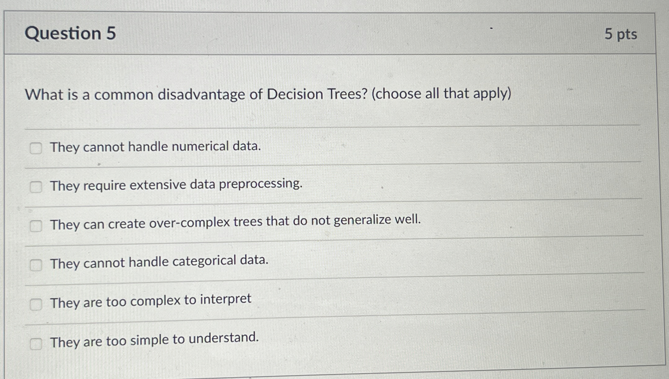 Question 5 5 pts What is a common disadvantage of