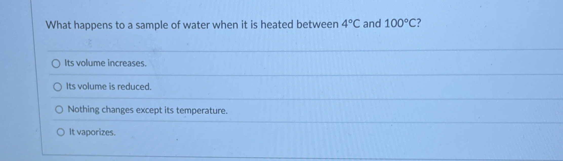 What happens to a sample of water when it is