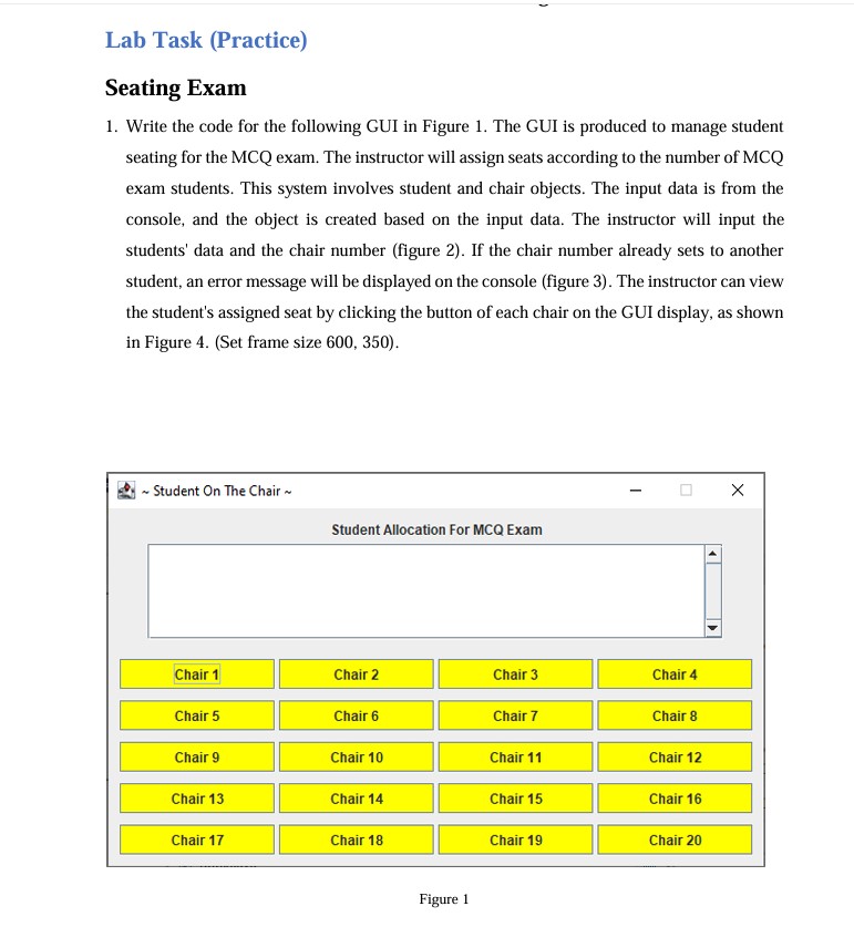 Task Seating Exam Write the code for the