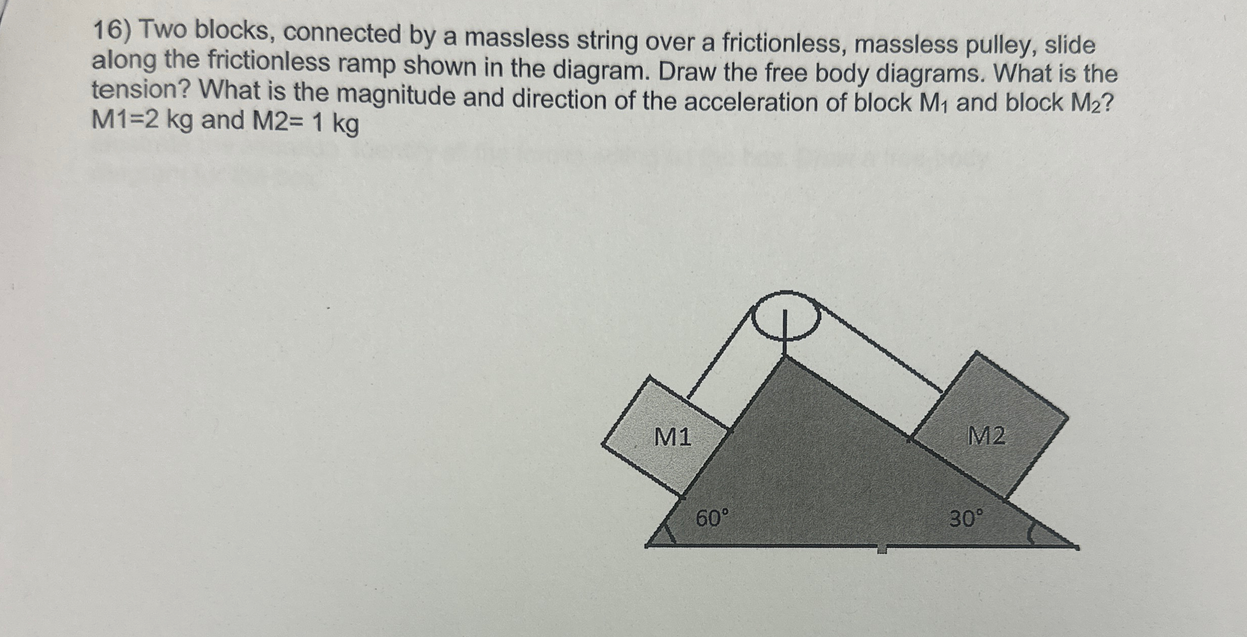 Two blocks, connected by a massless string over a