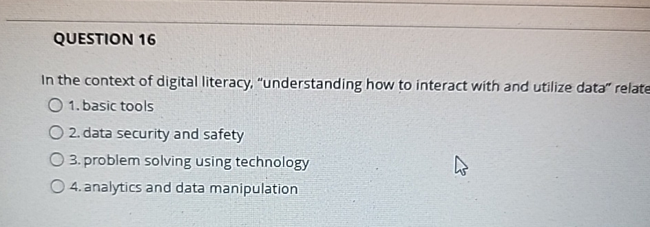 QUESTION 1 6 In the context of digital literacy,