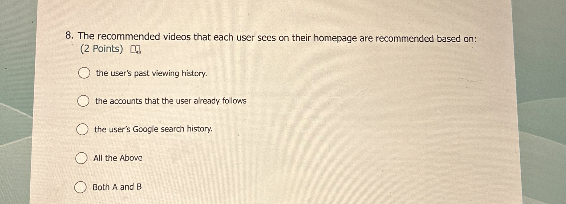 The recommended videos that each user sees on