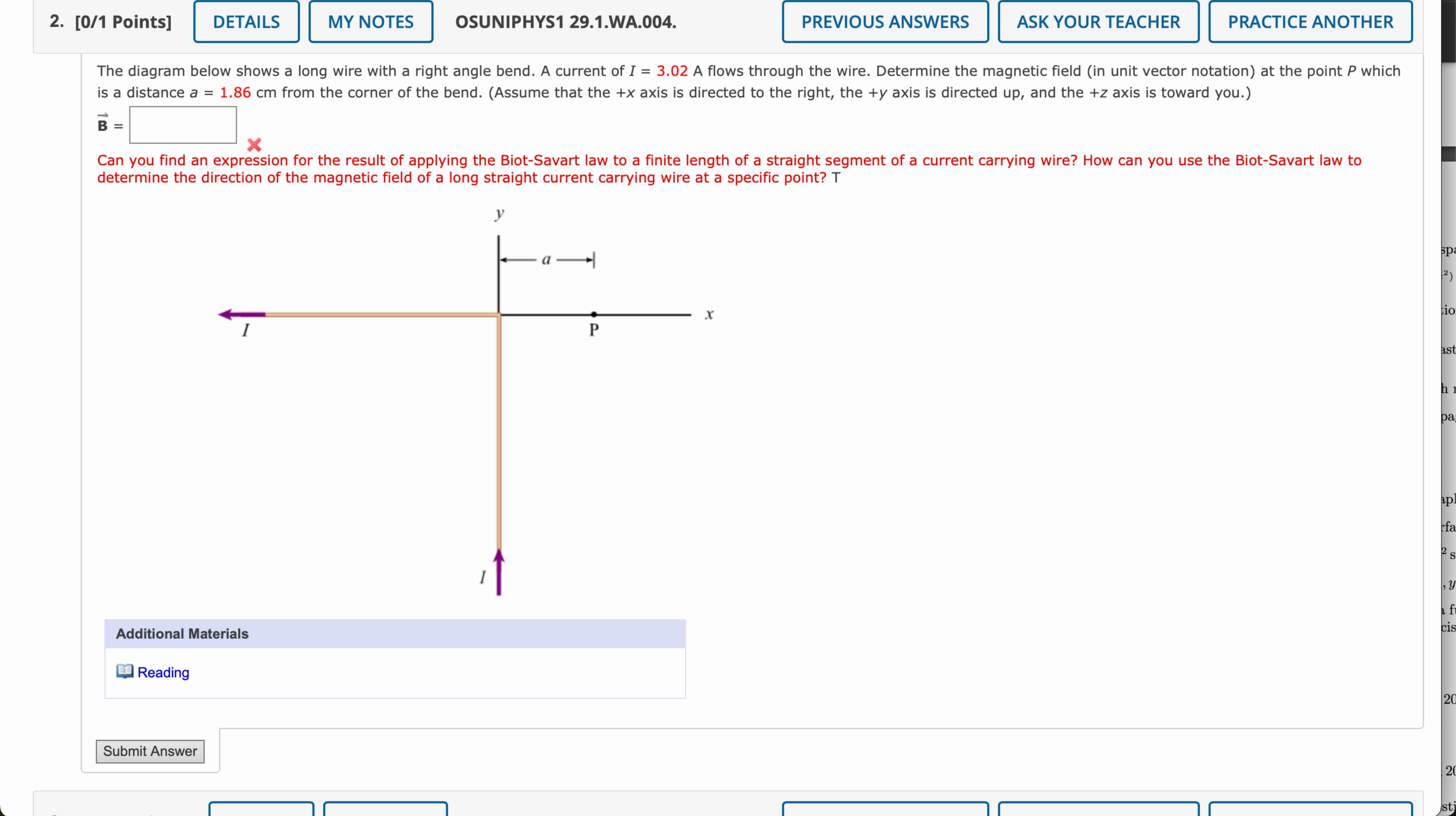 The diagram below shows a long wire with a right