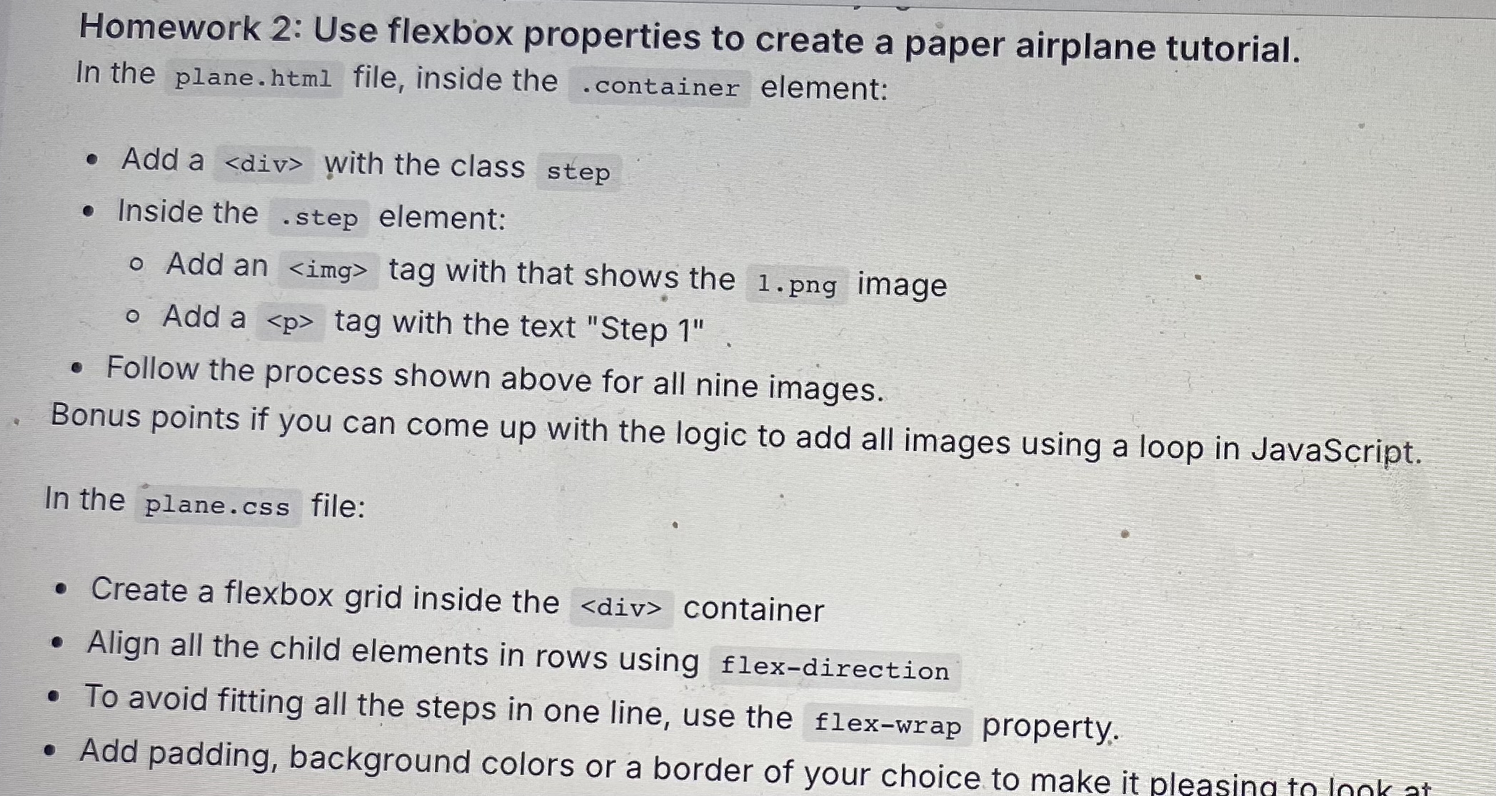 Homework 2 : Use flexbox properties to create a