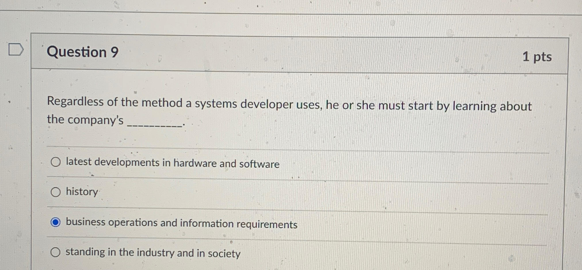 Question 9 1 p t s Regardless of the method a