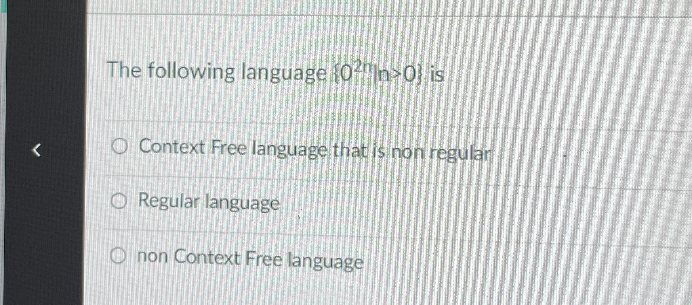 The following language { 0 2 n | n  style=