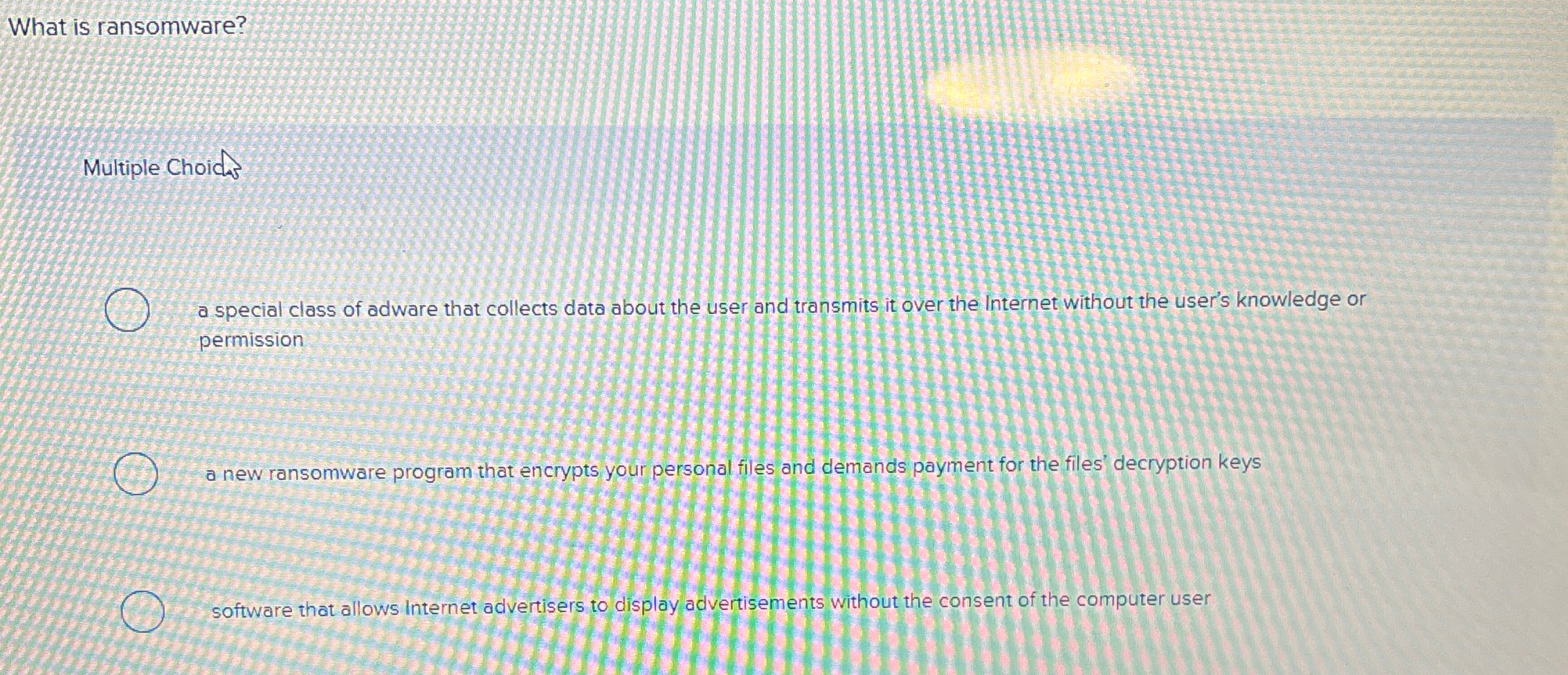 What is ransomware? Multiple Choid a special