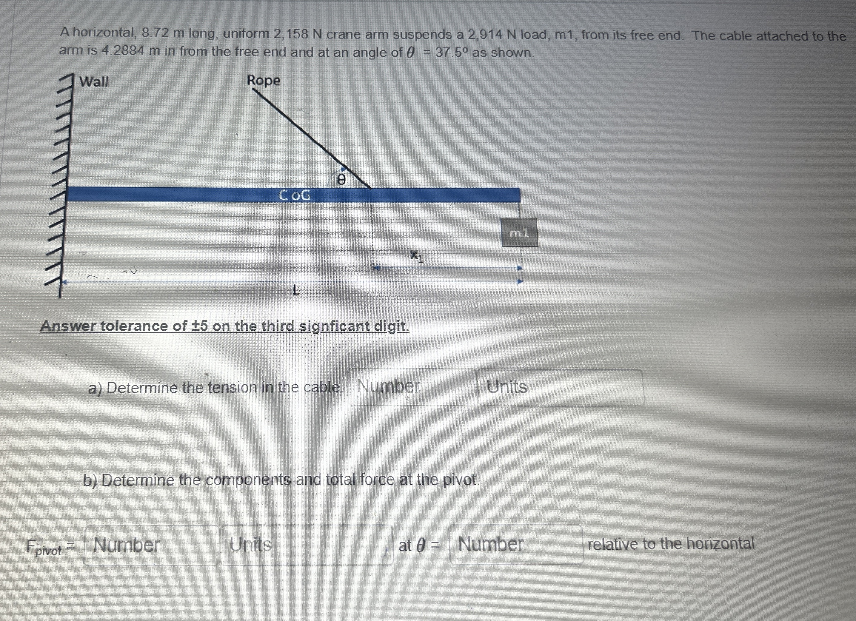 A horizontal, 8 . 7 2 m long, uniform 2 , 1 5 8 N