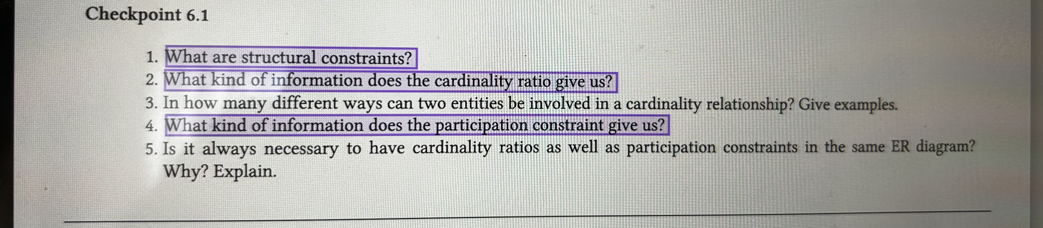 Checkpoint 6 . 1 What are structural constraints?