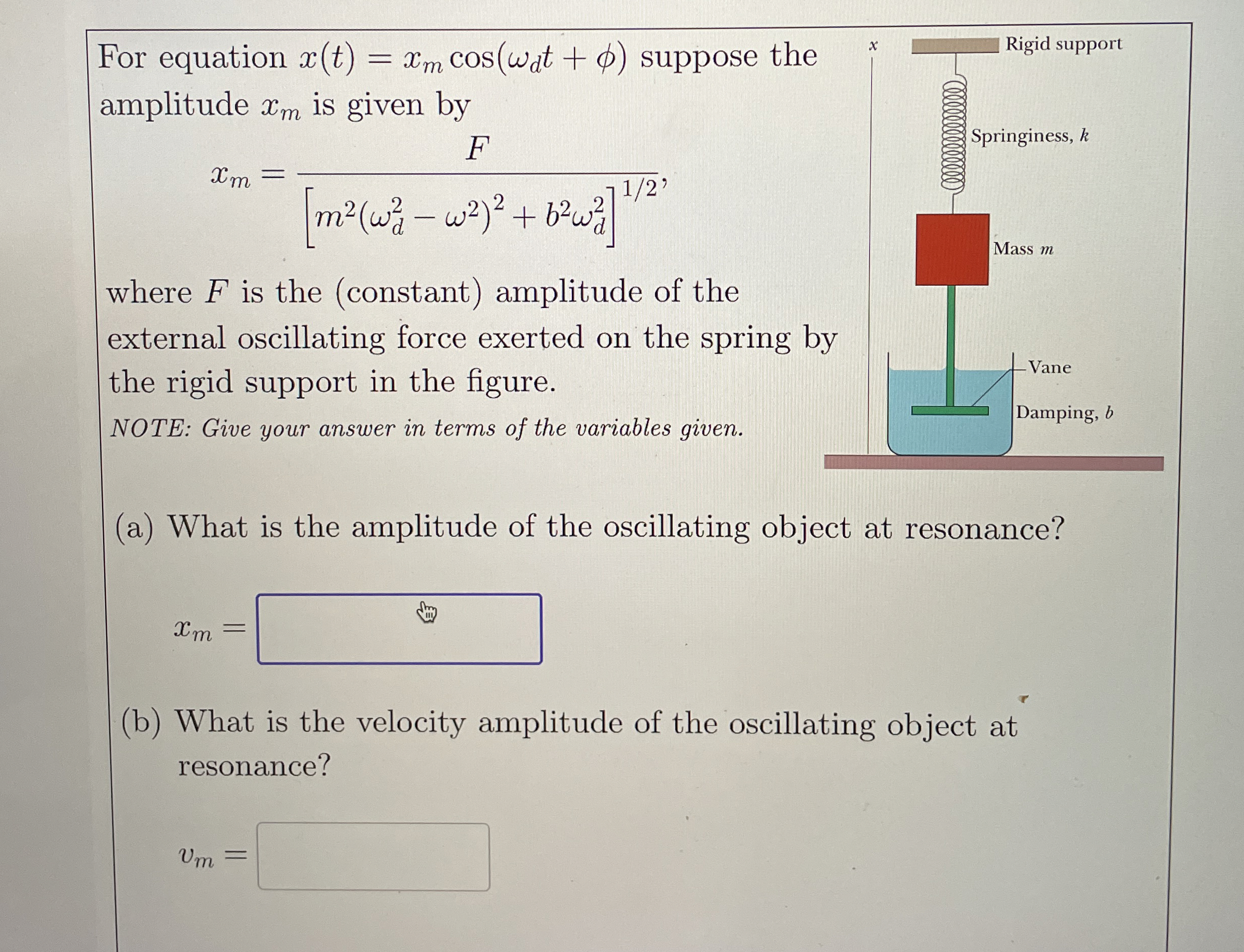 For equation x ( t ) = x m c o s ( d t + )