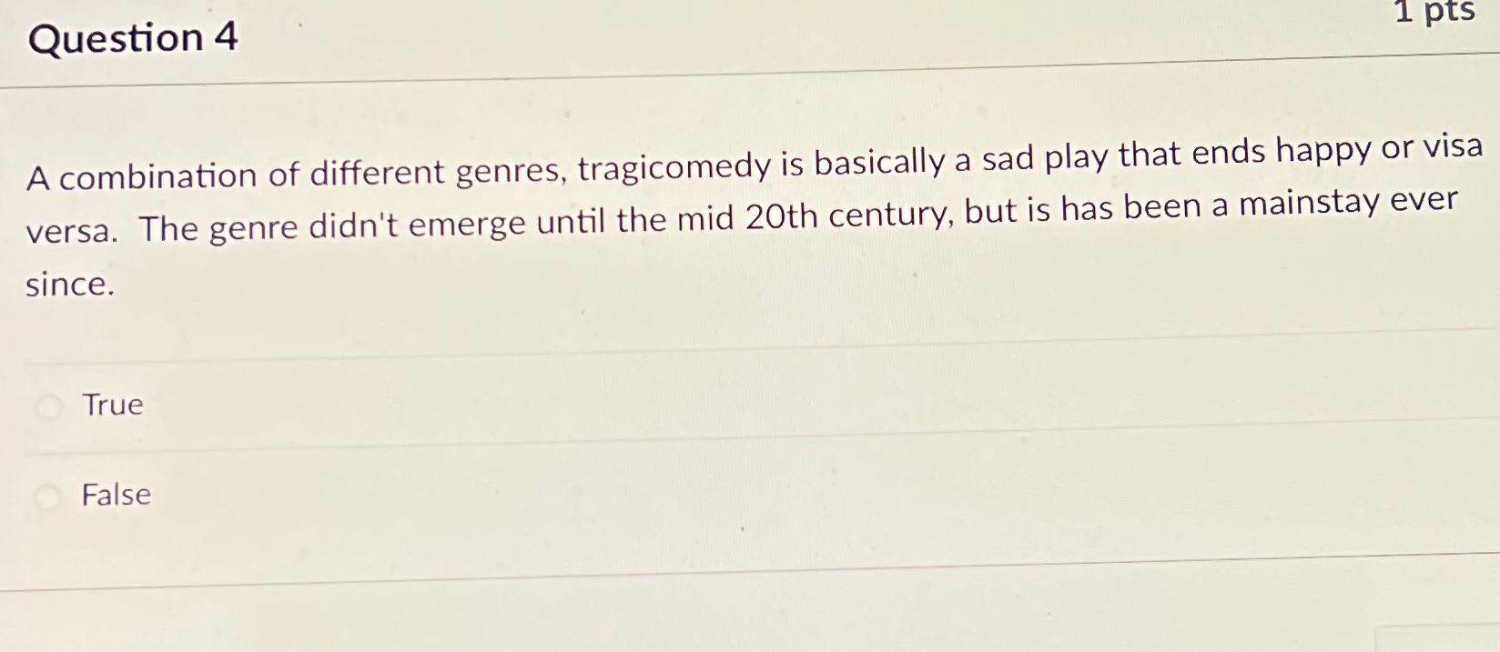 Question 4 A combination of different genres,